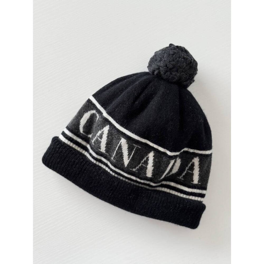 Canada Goose Logo Beanie Pom Toque Wool Blend